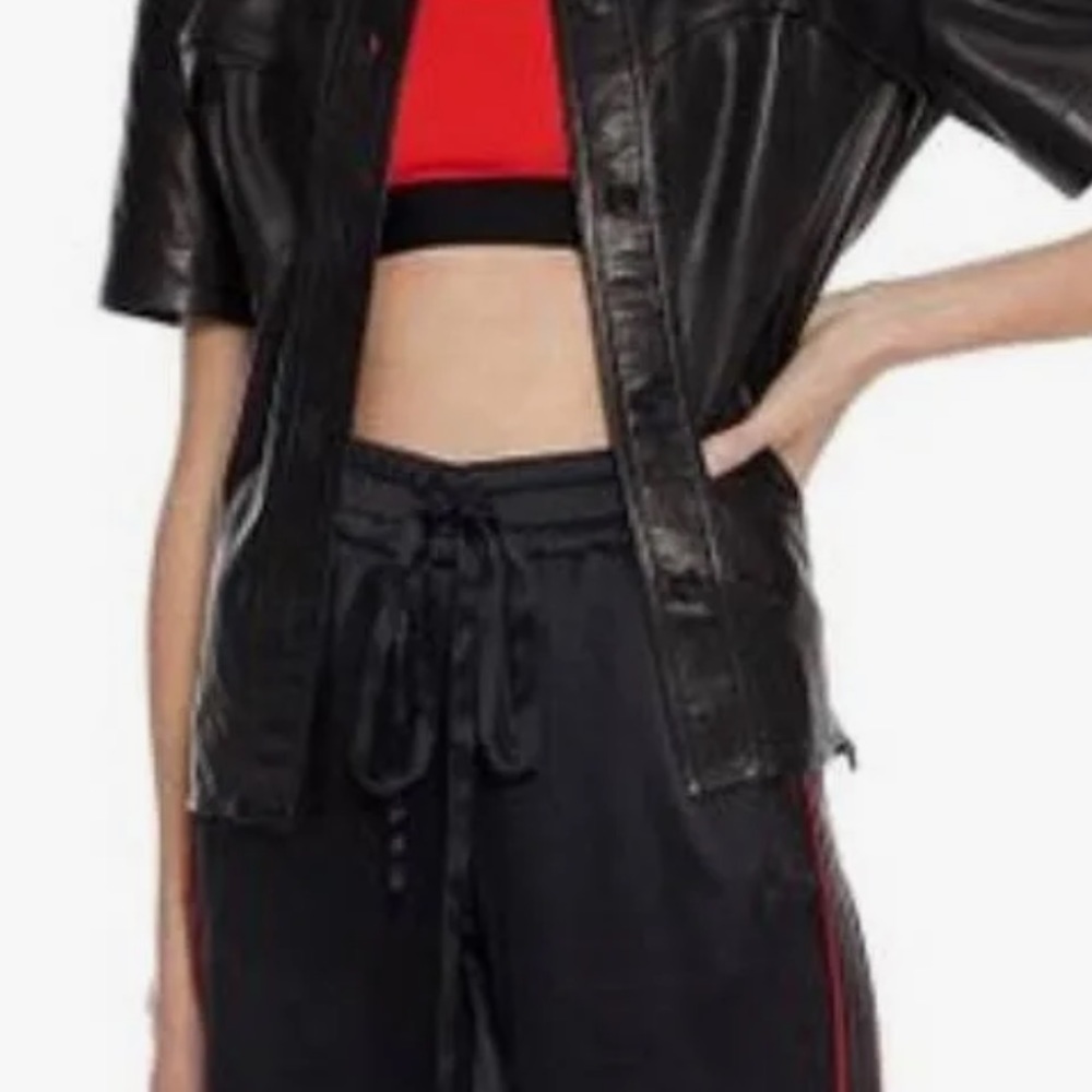 - New 🆕 AMIRI wide high waisted EXTRA LONG DRAWSTRING LEATHER stripe BLACK… - Picture 1 of 13